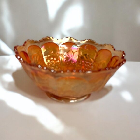 Vintage Marigold Carnival Glass Candy Dish - GRAPES - 6" by 2.5" - Picture 2 of 9